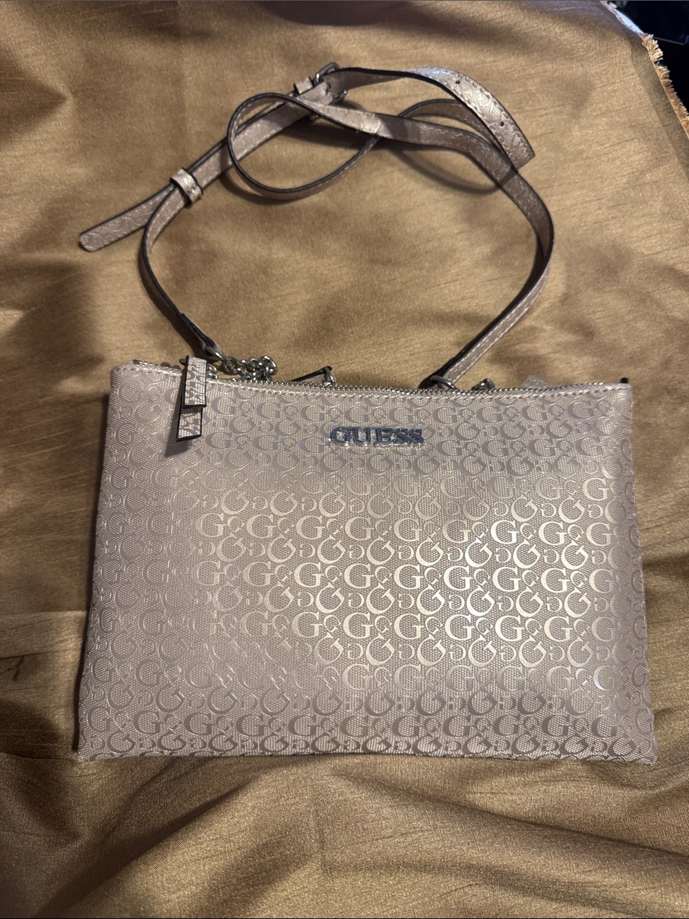 GUESS Metallic Taupe Logo Crossbody Bag